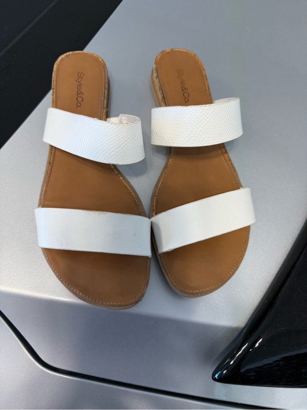 Style & Co. White Double-Strap Slide Sandals
